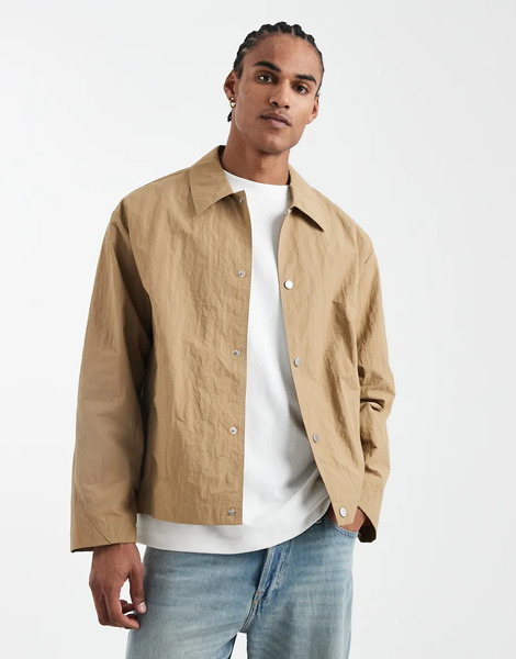  Asos Design Lightweight Nylon Jacket In Neutral 