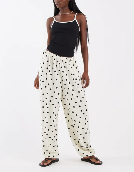  Asos Design Linen Blend Balloon Trouser In Polka Dot Multi 