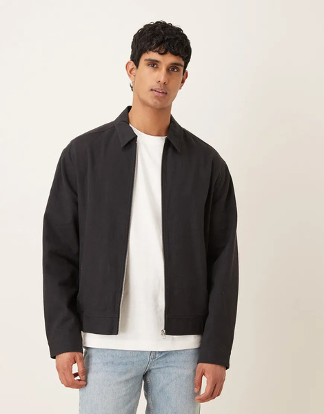  Asos Design Linen Blend Jacket In Black Neutral 