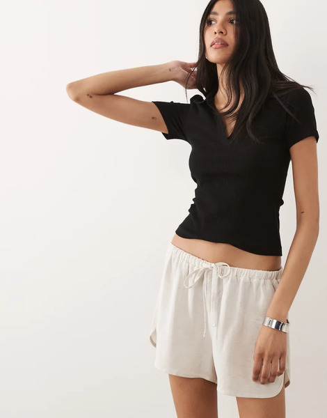  Asos Design Linen Blend Micro Runner Short In Natural Neutral 