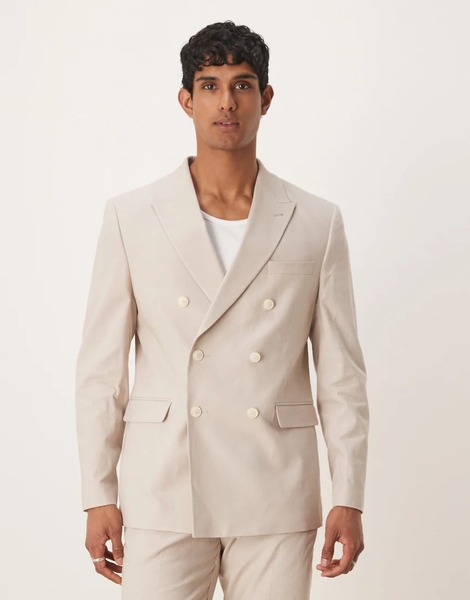  Asos Design Linen Blend Regular Suit Jacket In Stone Neutral 