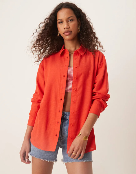  Asos Design Linen Blend Shirt In Red 