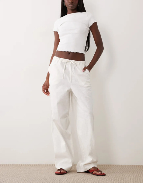  Asos Design Linen Look Pull On Trousers In Off White 