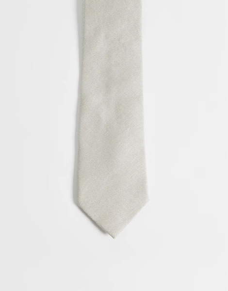  Asos Design Linen Mix Tie In Grey White 