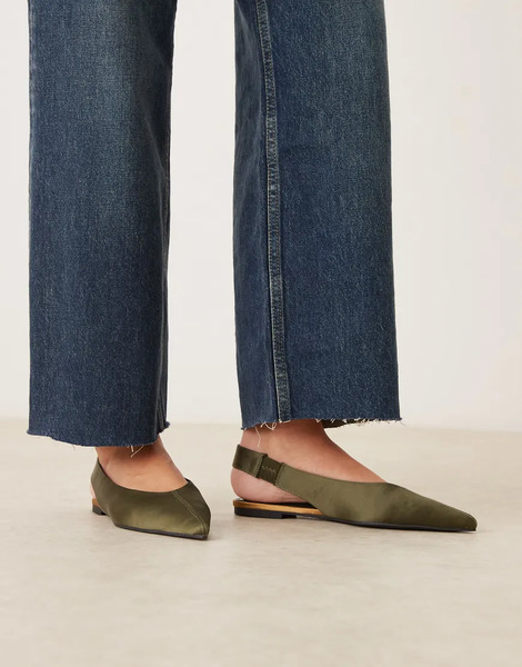  Asos Design Linford Slingback Ballets In Green Satin 