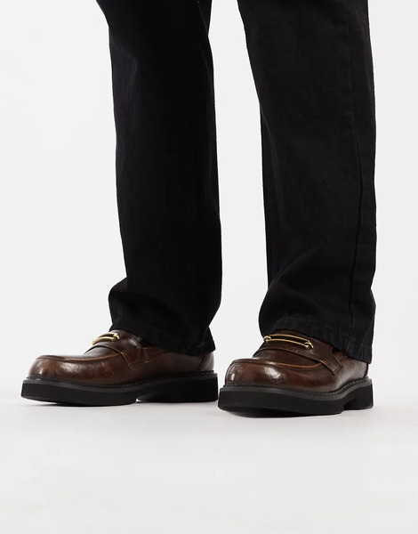  Asos Design Loafers In Brown Texture 