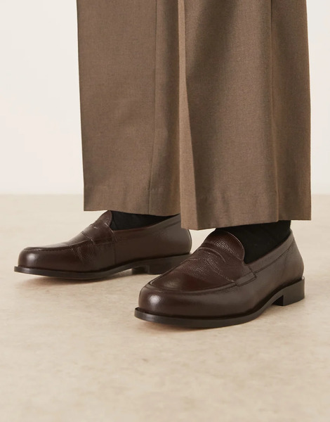  Asos Design Loafers In Brown Tumbled Leather 