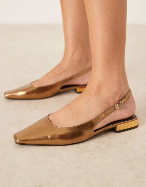  Asos Design Logan Slingback Ballets In Bronze Satin Gold 