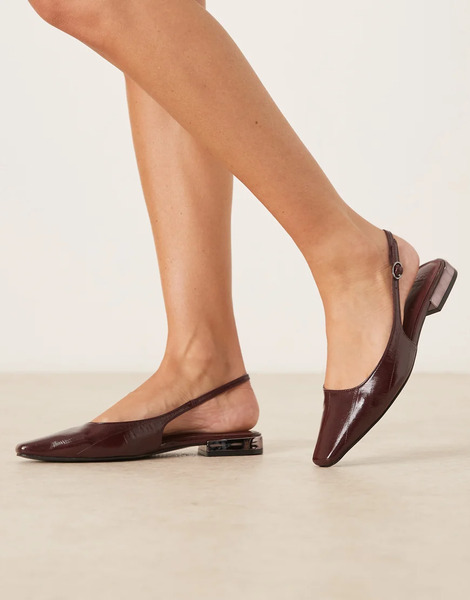  Asos Design Logan Slingback Ballets In Burgundy Red 