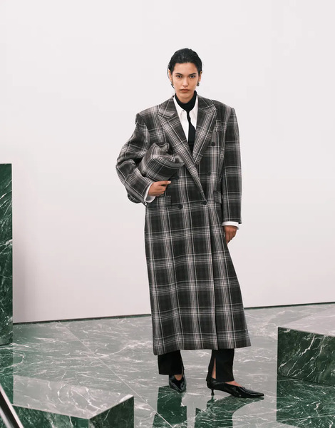  Asos Design Long Line Double Breasted Jacket In Brown And Grey Check Multi 
