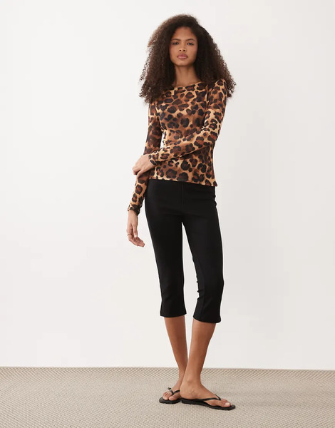  Asos Design Long Sleeve Mesh Top In Leopard Print Multi 