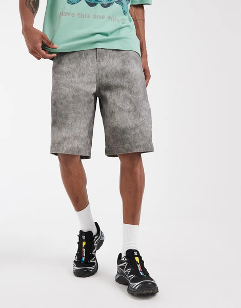  Asos Design Longer Length Jort In Grey Fuzzy Print Multi 