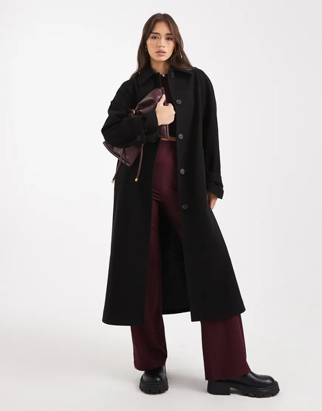  Asos Design Longline Car Coat In Black 