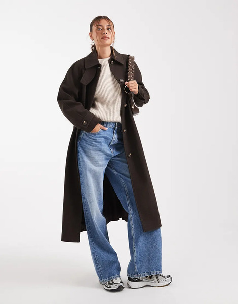  Asos Design Longline Car Coat In Chocolate Brown 