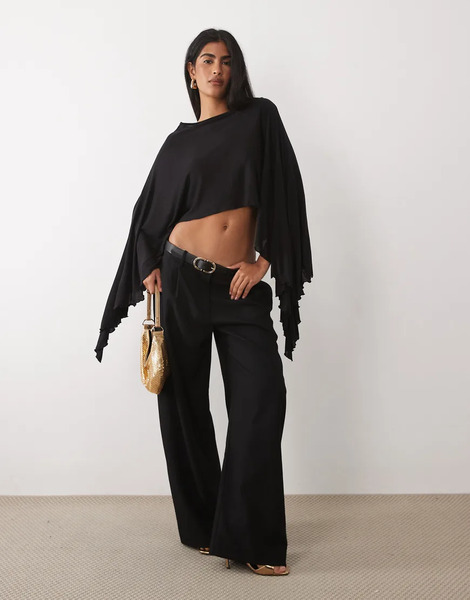  Asos Design Longline Flare Sleeve Cape Top In Black 