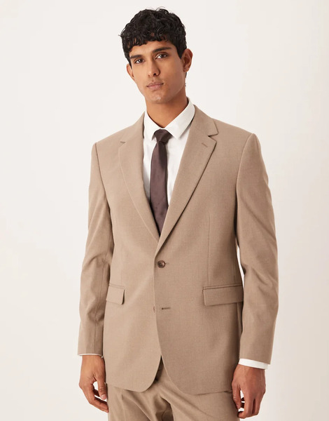 Asos Design Longline Regular Suit Jacket In Beige Neutral 