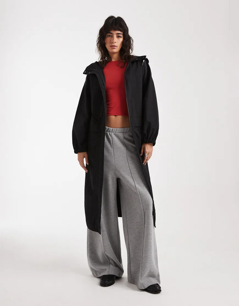  Asos Design Longline Tech Rain Coat In Black 