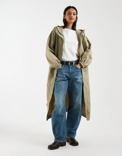  Asos Design Longline Tech Rain Coat In Sand Neutral 