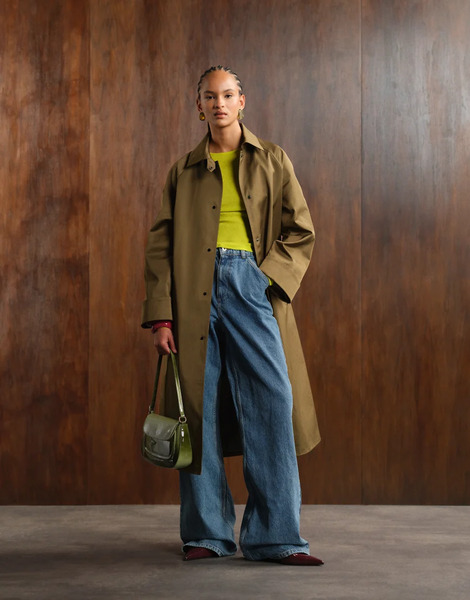  Asos Design Longline Trench In Khaki Brown 