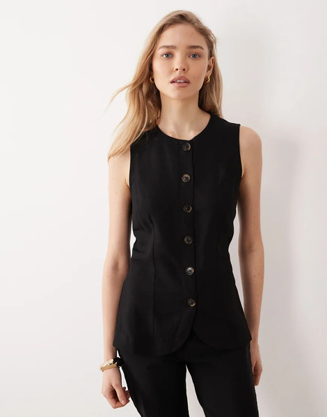  Asos Design Longline Waistcoat With Button Front In Black 