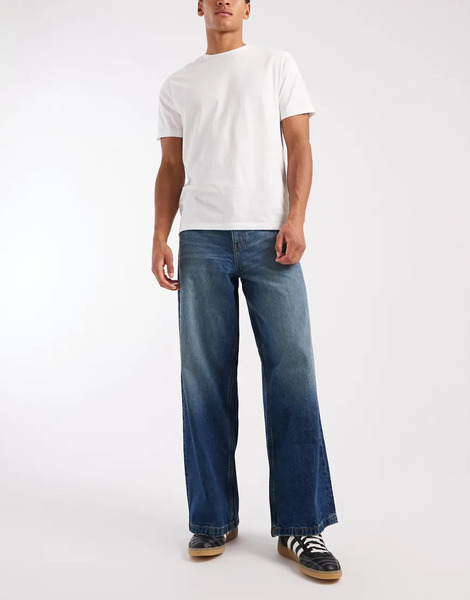  Asos Design Loose Jeans In Dark Wash Blue 
