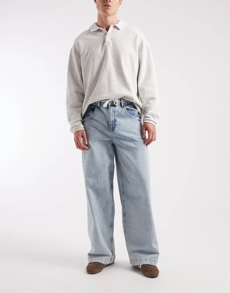  Asos Design Loose Jeans In Mid Washed Blue 