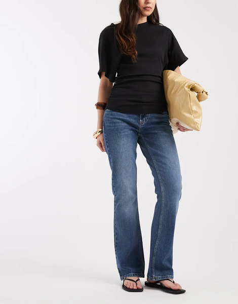  Asos Design Low Rise Slim Flare In Washed Blue 