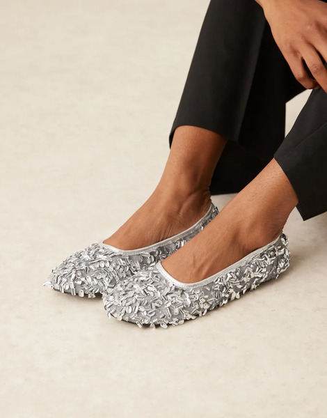  Asos Design Lucid Sequin Ballets In Silver 