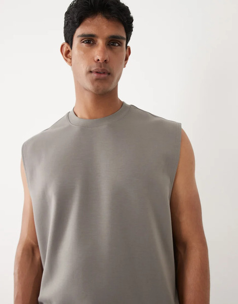  Asos Design Luxe Interlock Oversized Tank In Charcoal Grey 