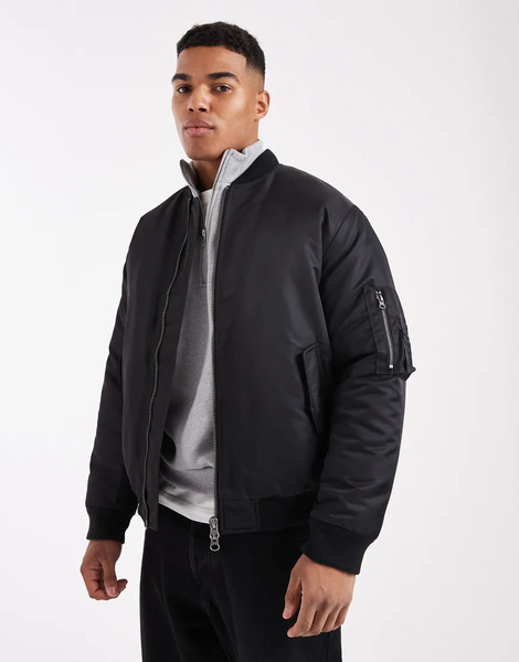  Asos Design Ma1 Bomber Jacket In Black 