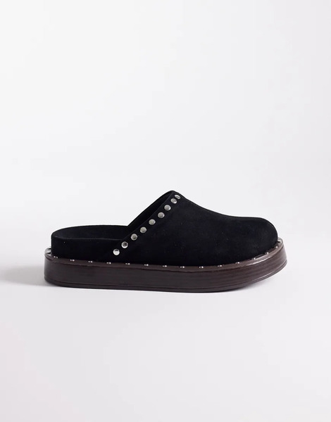  Asos Design Marvel Premium Suede Studded Footbed Mules In Black 