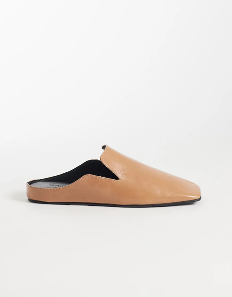  Asos Design Maude Premium Slipper Mules In Tan Leather Brown 