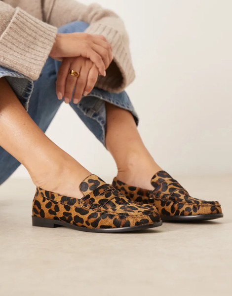  Asos Design Mayfair Premium Ruched Loafers In Leopard Print Multi 