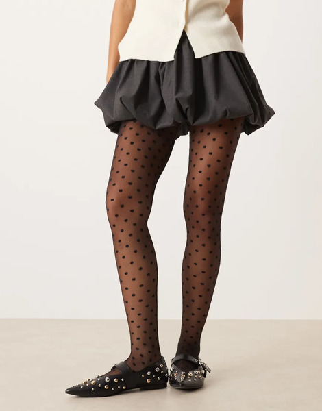  Asos Design Medium Dot Pattern Tights In Black 