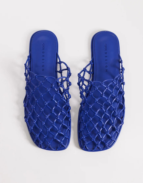  Asos Design Mercy Woven Flat Mules In Blue 