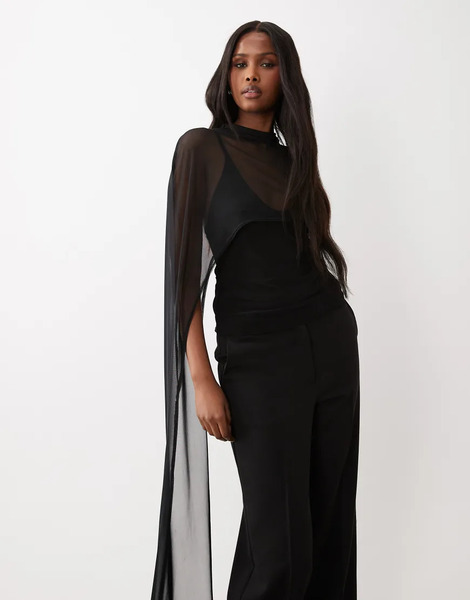  Asos Design Mesh Cape With Scoop Neck In Black 