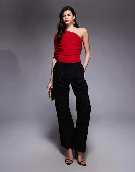  Asos Design Mesh Corset With Asymmetric Cape Overlay In Red 