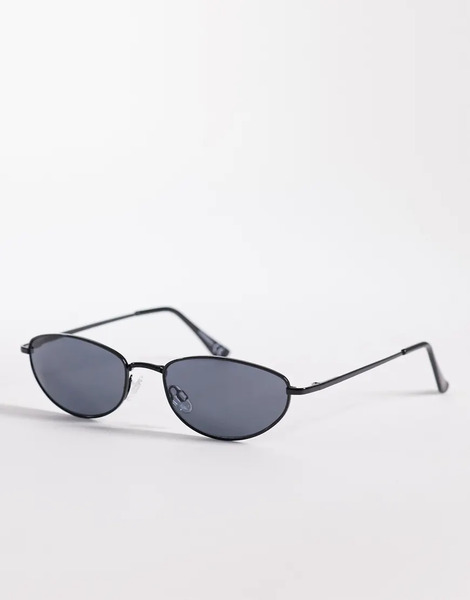  Asos Design Metal Oval Sunglasses In Matte Black 