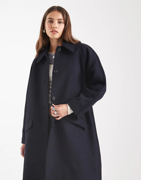  Asos Design Mid Length Car Coat With Quilt Lining In Navy 