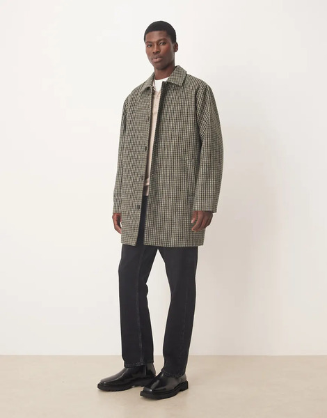  Asos Design Mid Length Carcoat In Green Check 