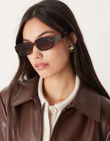  Asos Design Mid Square Sunglasses In Tort Brown 