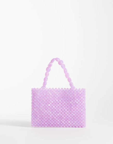  Asos Design Mini Beaded Clutch With Handle In Purple 