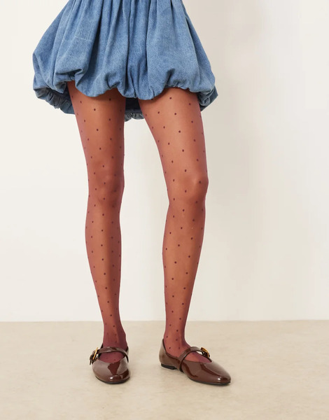  Asos Design Mini Dot Pattern Tights In Burgundy Red 