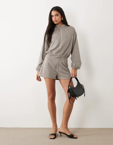  Asos Design Mix & Match Brushed Check Jacket In Brown Check Print Multi 