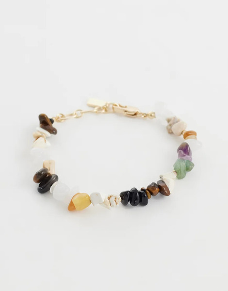  Asos Design Mixed Semi Precious Chipping Stone Bracelet In Multi 