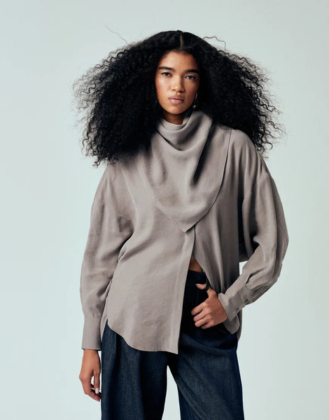  Asos Design Modal Batwing Oversized Shirt With Scarf In Grey 