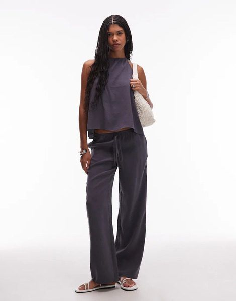  Asos Design Modal Pull On Relaxed Trouser In Grey 
