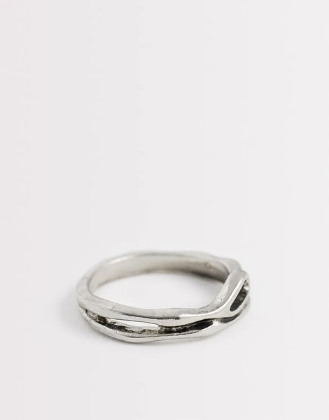  Asos Design Molten Asymmetric Ring In Silver 