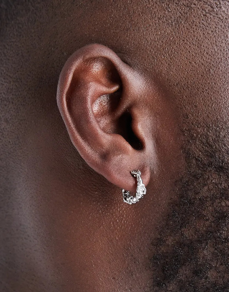  Asos Design Molten Hammered Hoop Earrings In Silver 
