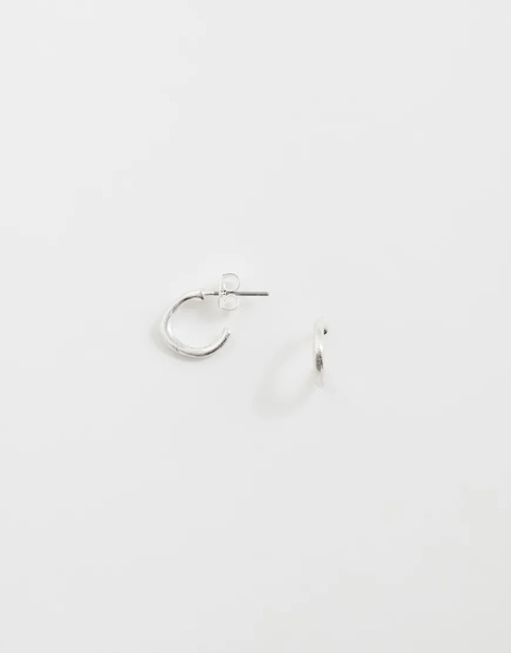  Asos Design Molten Hoop Earrings In Worn Silver 